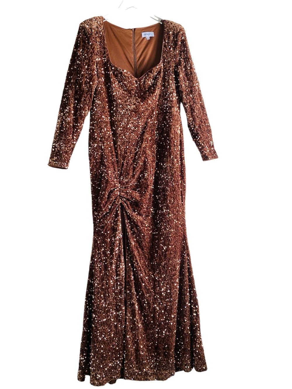 Faeriesty Bronze Sequin Long Sleeve Sweetheart Neckline Evening Gown Size 1X